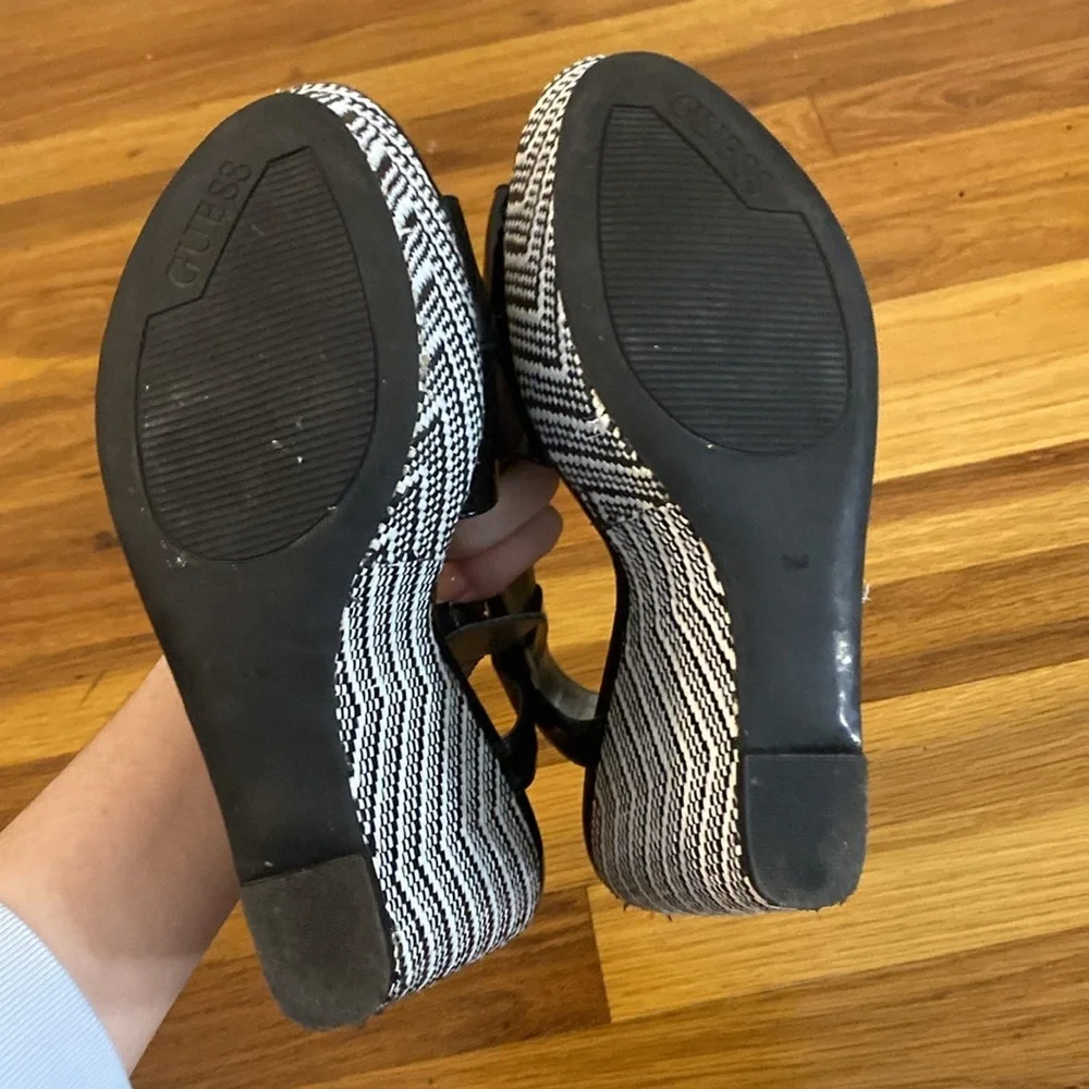 Guess Women’s Black and White Striped Wedges Size 9